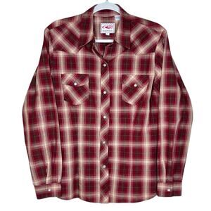 Roper Western Pearl Snap Long Sleeve Shirt L Red Plaid Rodeo Cowgirl Festival